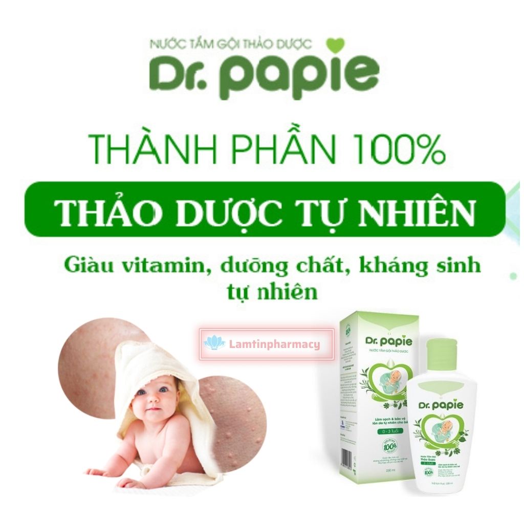 Nước Tắm Dr Papie Chính Hãng 100% Thảo Mộc Quý Tự Nhiên Giúp Cho Bé Ngăn Ngừa Và Giảm Các Vấn Đề Về Da Chai 230 ml