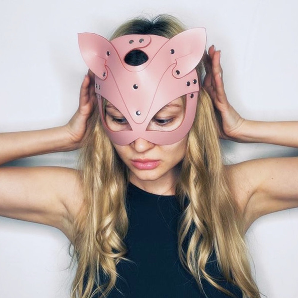 Mặt Nạ Nửa Mặt Bằng Da Màu Đen Hóa Trang Mèo