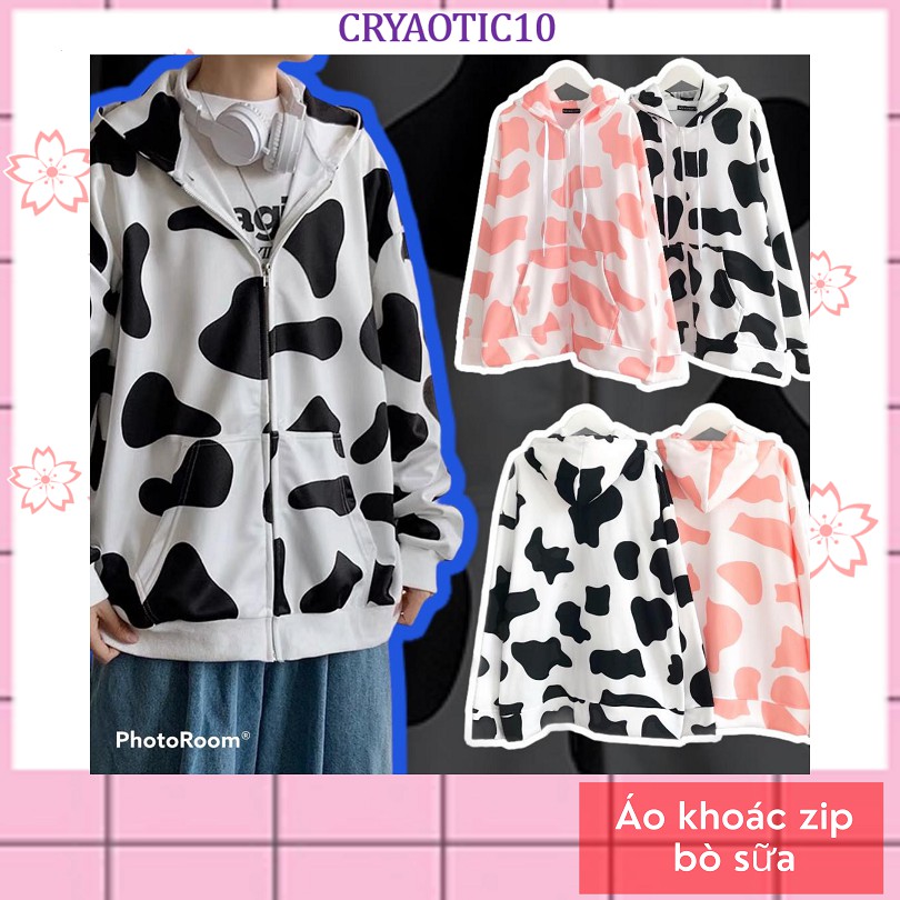 [Kèm hình thật] Hoodie bò sửa chất nỉ dày dặn có dây kéo unisex cryaotic10