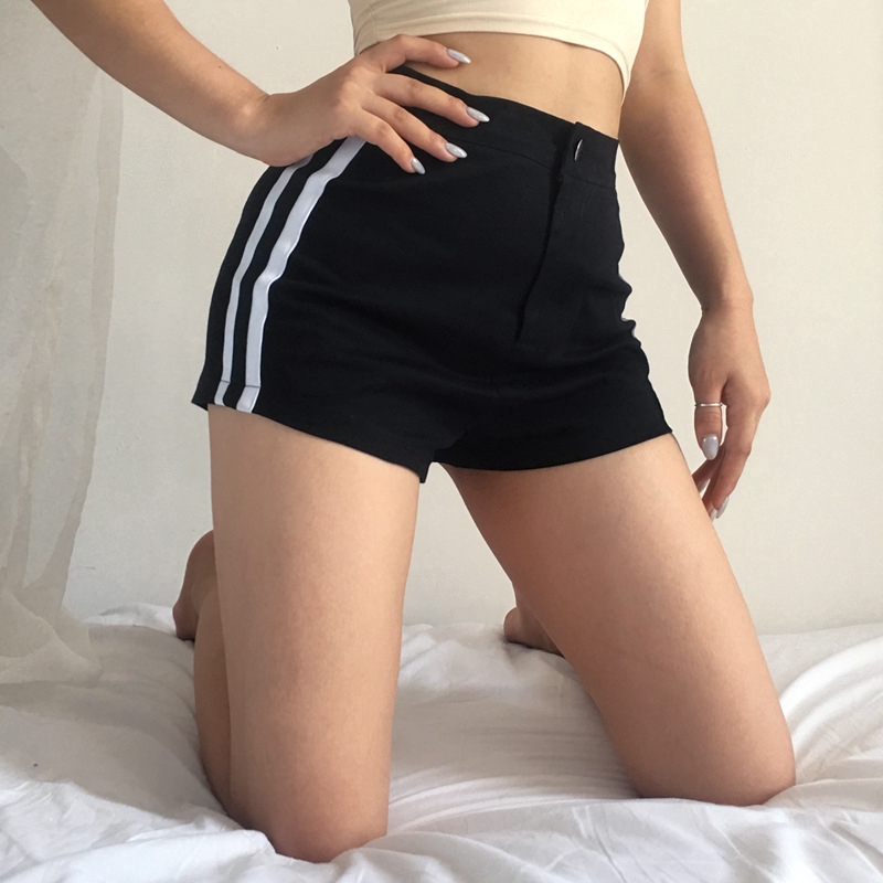 YOUYIA Hot Sell Striped High Waist Sports Shorts