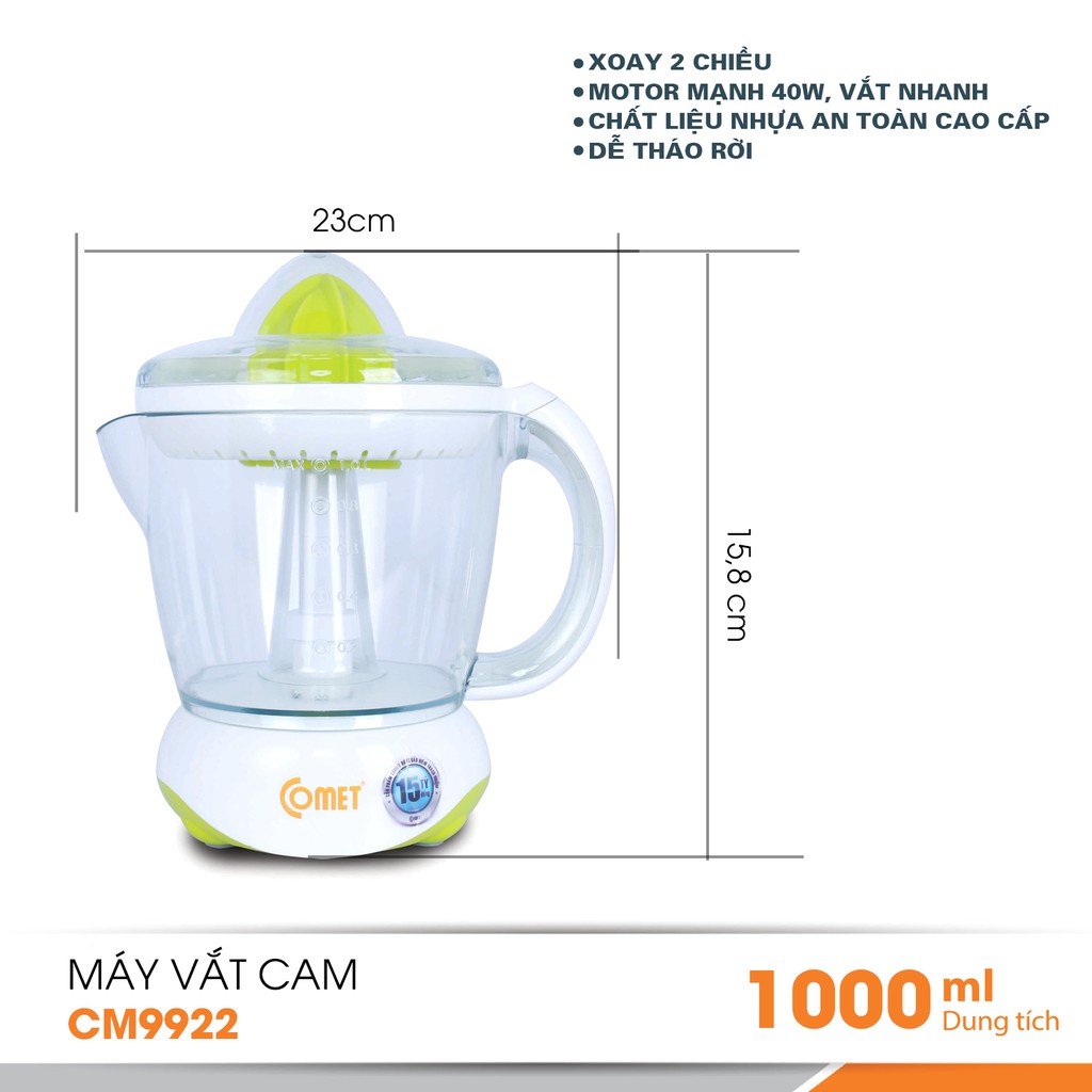 [Mã ELCMVIP1 giảm 10% đơn 699K] Máy vắt cam 1L COMET - CM9922