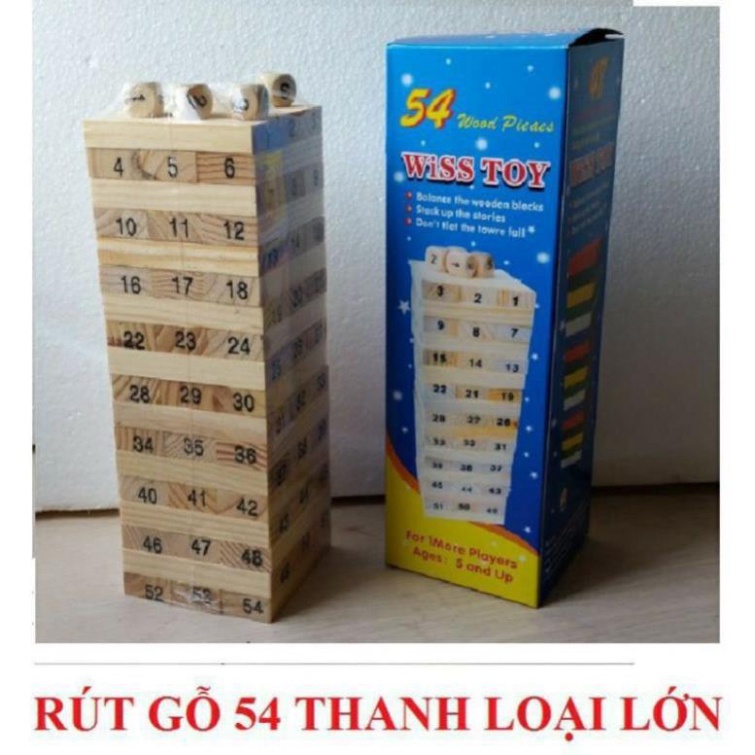 [FREE SHIP] BỘ RÚT GỖ CHO BÉ LOẠI TO 54 THANH KÈM XÚC SẮC