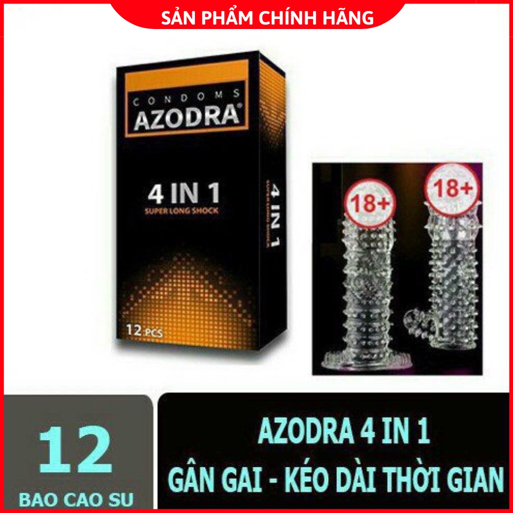 Bao cao su Azodra 4in1, gân gai, kéo dài thời gian, Hộp 12c