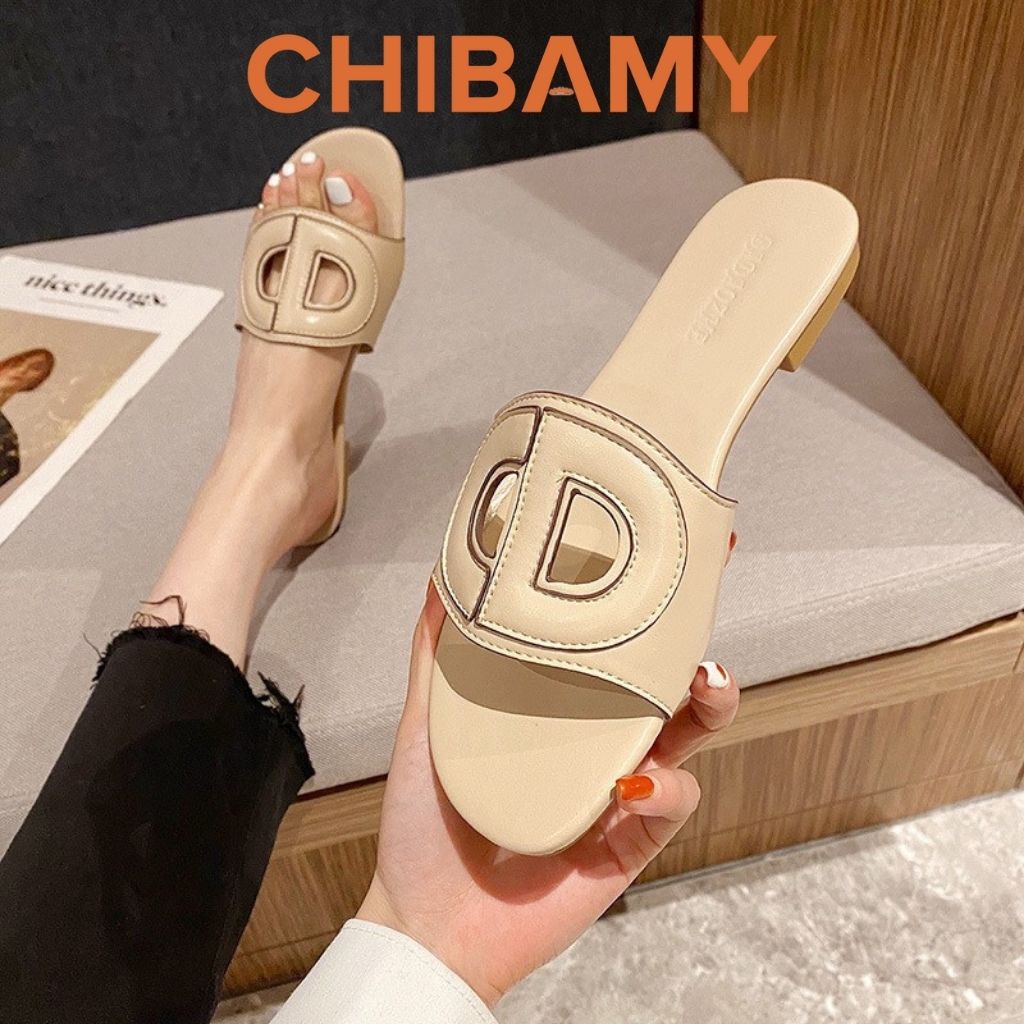 Dép lê nữ CD mới chất da mềm, dép quai ngang nữ CHIBAMY đế bệt cho mùa hè