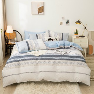 Bộ chăn ga gối cotton poly thổ cẩm xanh