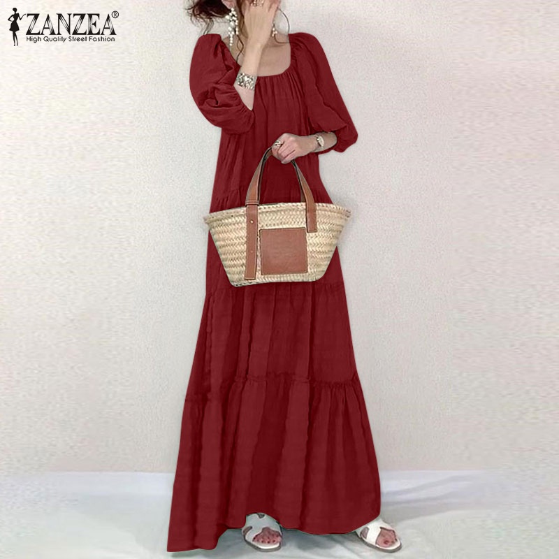 Đầm Zanzea tay phồng lỡ cổ vuông hợp thời trang cho nữ