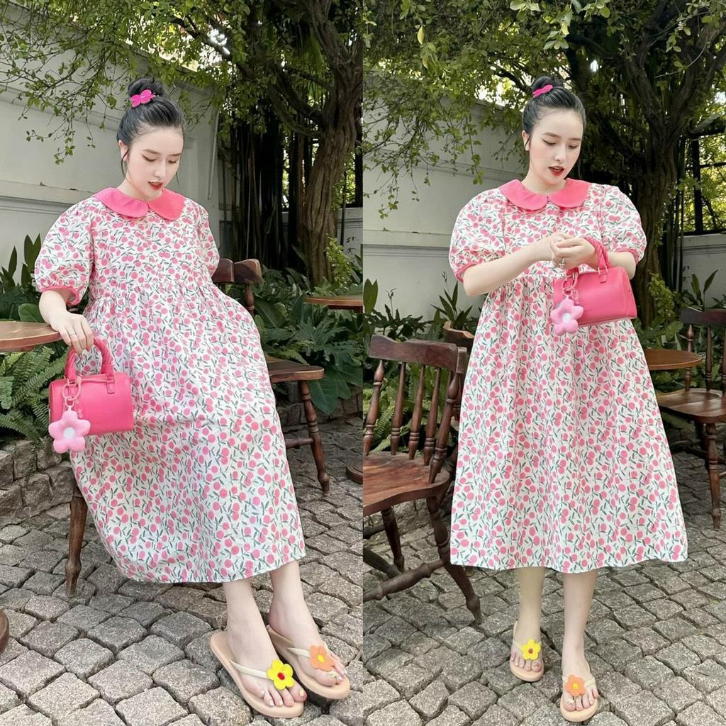 Đầm babydoll hoa nhí cổ cánh sen đi chơi siêu xinh, VÁY BẦU HOA TIỂU THƯ THIẾT KẾ CỔ BÈO XINH SẮN Gb92839284