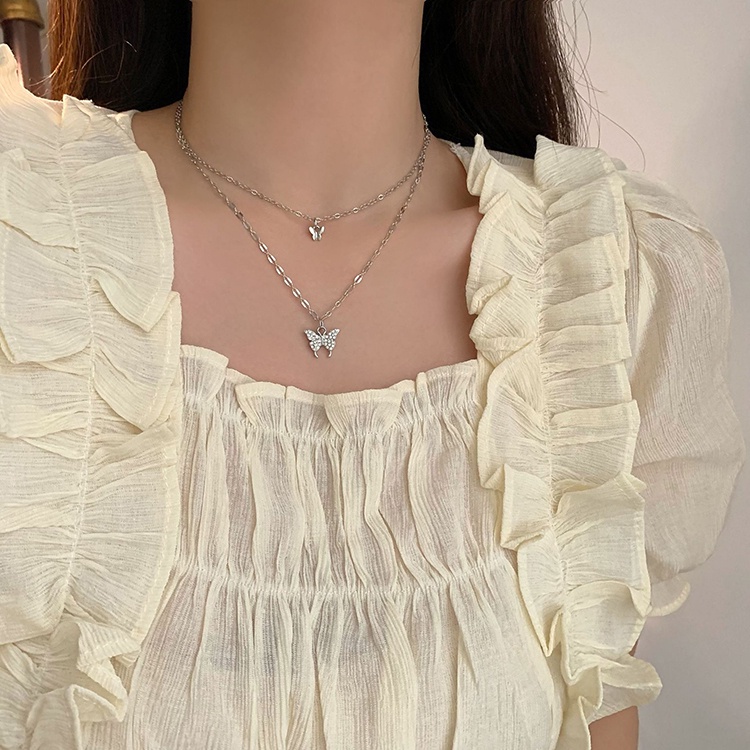 Vòng cổ Hai Lớp Mặt Hình Bướm Phong Cách Harajuku Cá Tính