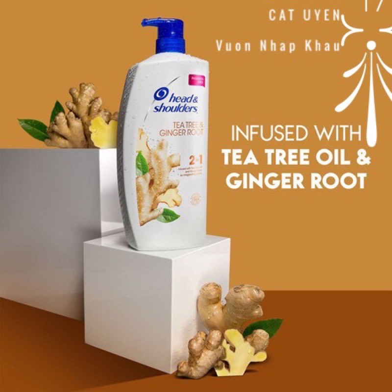 (AIR Mỹ) Dầu gội nam nữ ngừa gàu tràm trà head & shoulders Tea tree & Ginger Root chai 1,18 lít | BigBuy360 - bigbuy360.vn