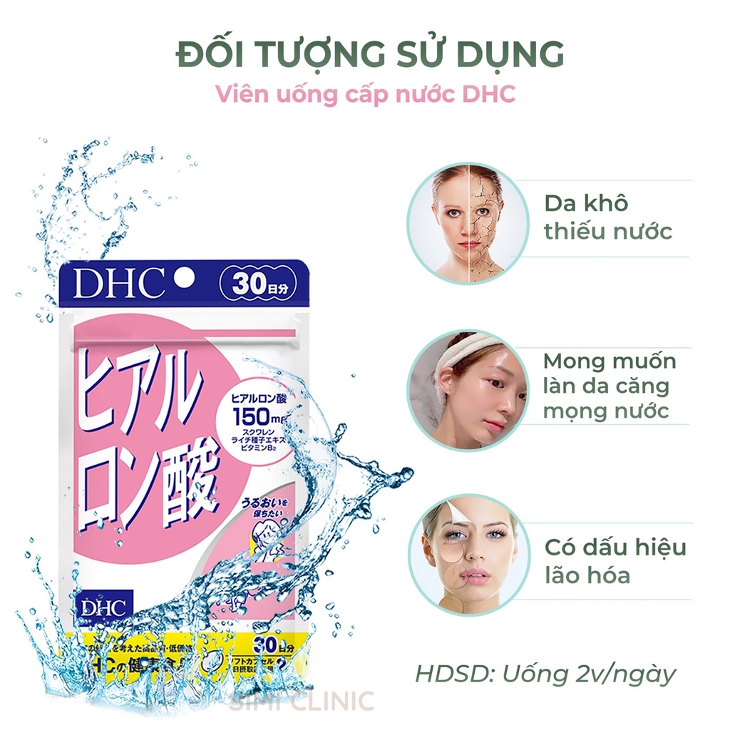 Viên uống cấp nước DHC Hyaluronic Acid Nhật Bản dưỡng cấp ẩm làm đẹp da căng bóng chống lão hoá bổ sung HA da khô nhăn