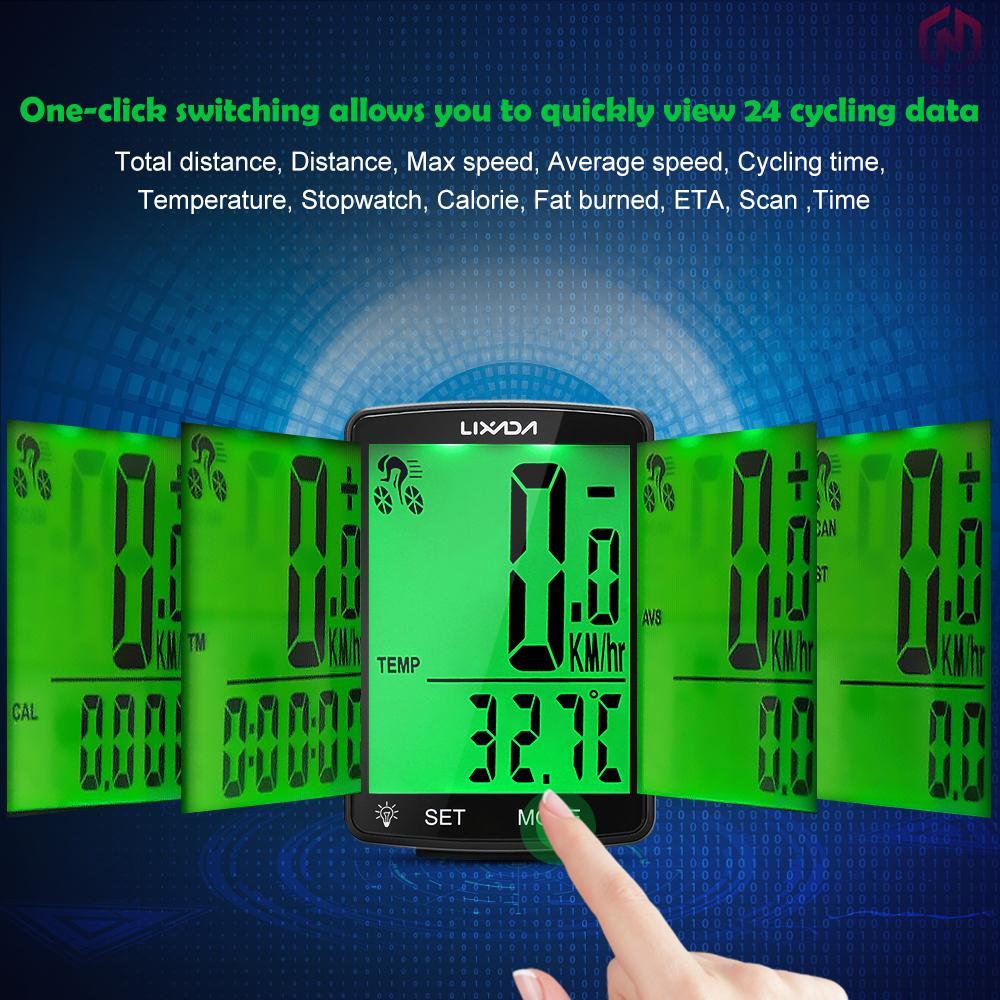 LIXADA Đồng hồ đo tốc độ không dây màn hình LCD chống thấm nước IPX6 cho xe đạp leo núi