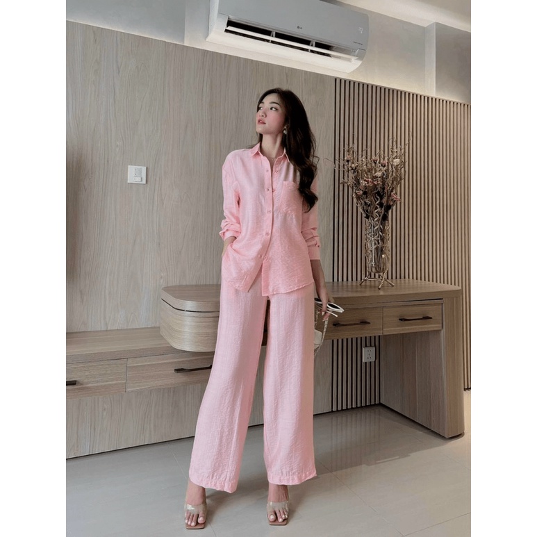 Sét Bộ 2 Món Quần Ống Rộng Kết Hợp Áo Sơ mi Dài Tay Chất Tuyết Nhung Nhẹ Mát Phù Hợp Mọi Nơi [NEW UNISEX]