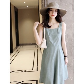 RN121_Rập giấy đầm dây cổ vuông nữ