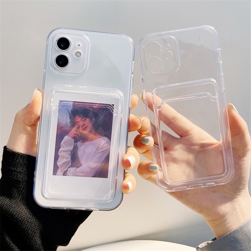Ốp lưng silicon trong suốt kèm ngăn ví đựng thẻ cho iphone 6 đến 13 pro max