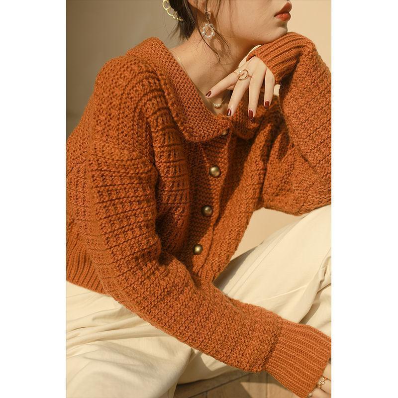 Áo khoác dệt kim dáng rộng cổ búp bê kiểu cổ điển thanh lịch thời trang