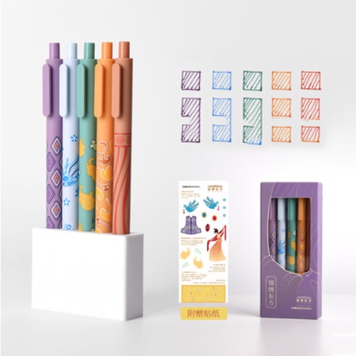 Bộ 5 bút gel Kaco Pure ngòi 0,5mm phong cách Trung Hoa cổ đại.