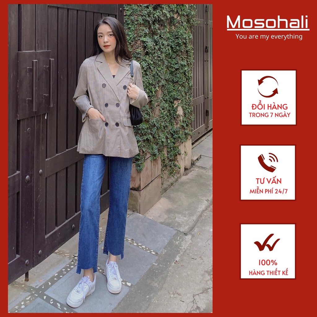 Áo vest nữ, áo Blazer nữ kẻ caro kết hợp quần jean quần bò nữ  phong cách cơ bản trẻ trung năng động thiết kế MOSOHALI