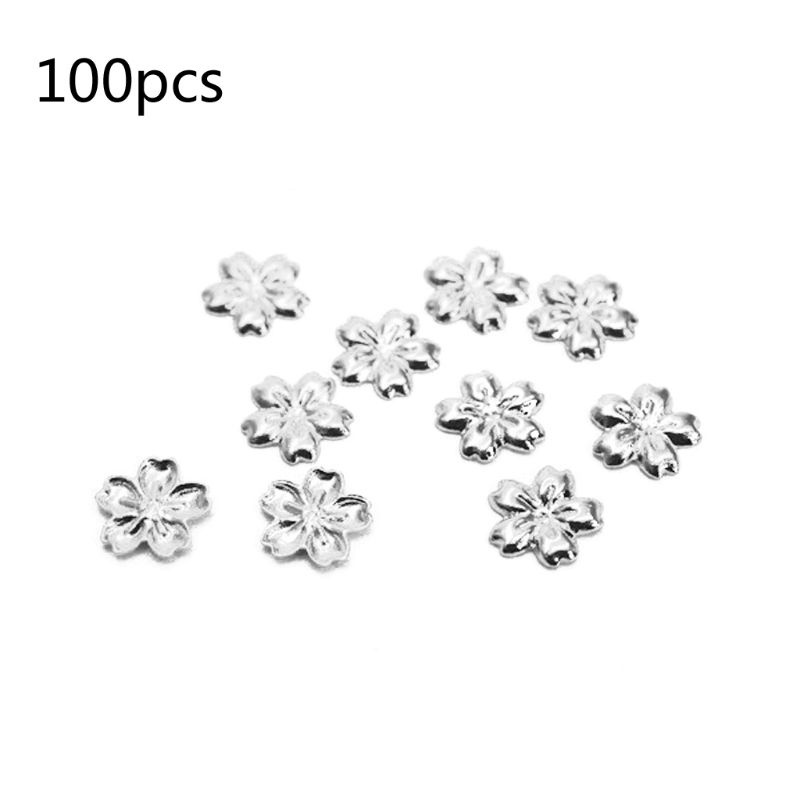 Set 100 Mặt Dây Chuyền Hình Hoa Anh Đào Bằng Kim Loại Màu Vàng / Bạc