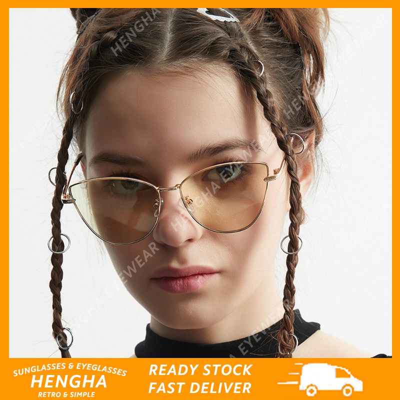 (HENGHA) Kính Mát Mắt Mèo Gọng Kim Loại Màu Kẹo Thời Trang Hip Hop Phương Tây INS