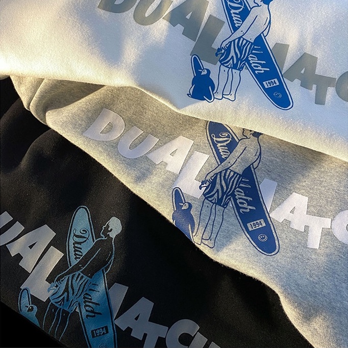 【ZHELIHANGFEI】Áo Hoodie Dài Tay Dáng Rộng In Họa Tiết Cá Tính Trẻ Trung