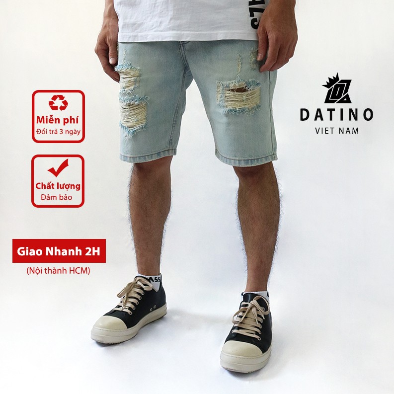 Quần Short Jean Nam DATINO Destroyed màu Xanh chất denim mềm, bền màu không xù