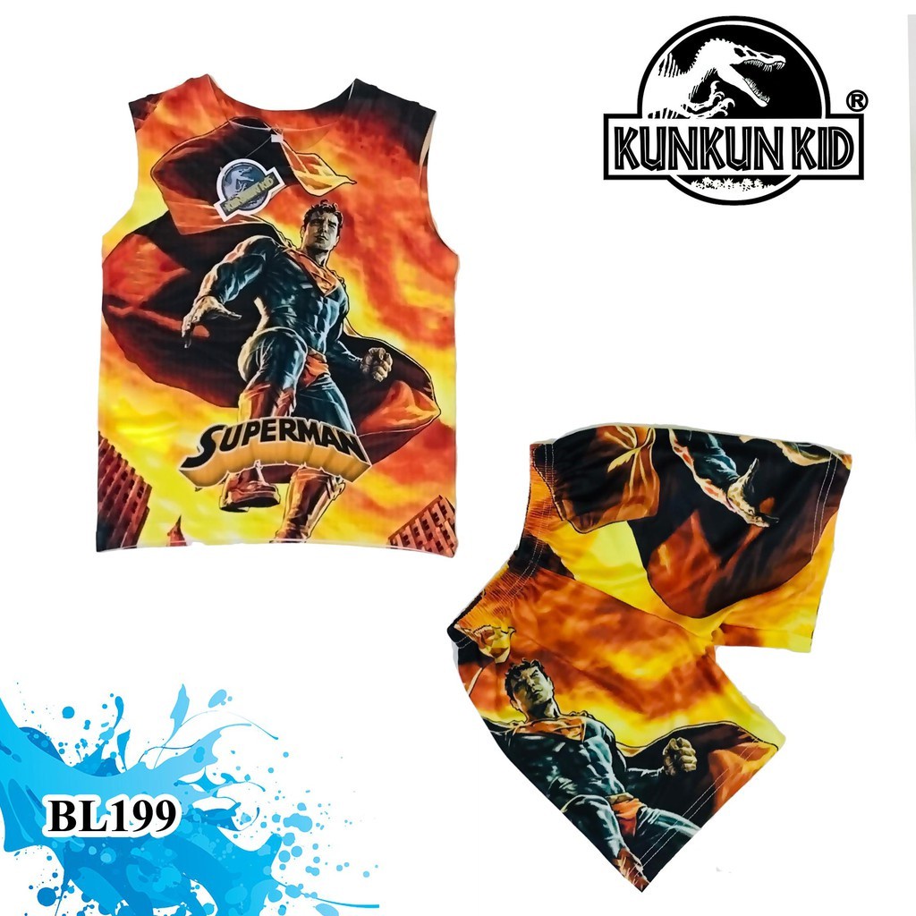 Bộ ba lỗ bé trai hình siêu nhân superman 3-12 tuổi thun lạnh cao cấp size đại từ 10-60kg KunKun BL199