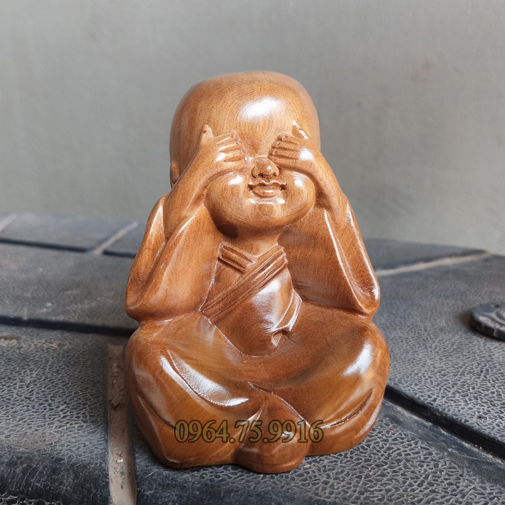 TAS9 Tượng gỗ chú tiểu 3 không, bộ 3 chú tiểu tam không gỗ bách xanh phong thủy, đem lại cảm giác an nhiên - bày ô tô | BigBuy360 - bigbuy360.vn