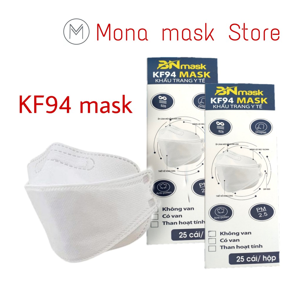 Khẩu trang KF94 chống bụi mịn cao cấp, Hộp 25 chiếc - Mona mask store