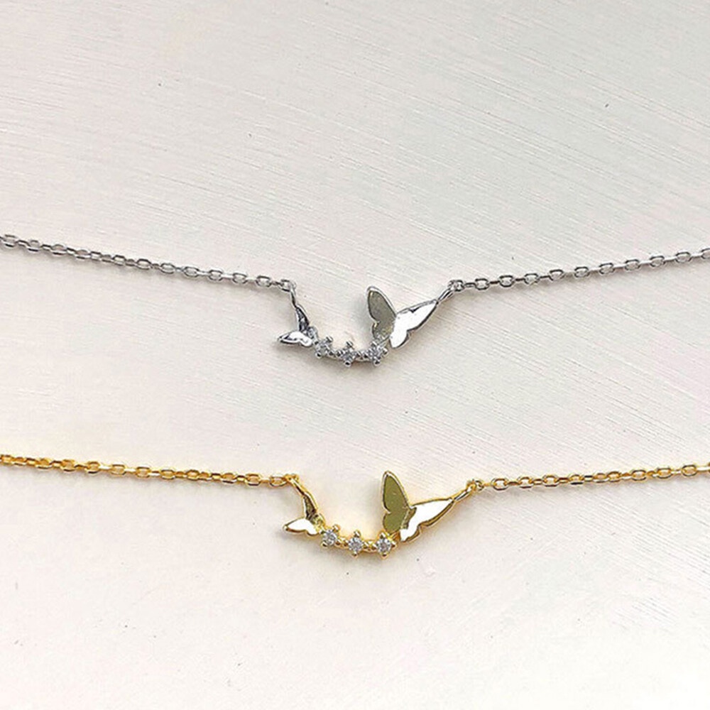 Vòng cổ Sợi Xích Mặt Hình Bướm Đính Đá Đơn Giản Cho Nữ