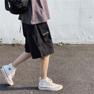 Quần short chở hàng thông thường Phong cách Hồng Kông Thời trang Màu tinh khiết Nhiều túi Quần sooc rời
