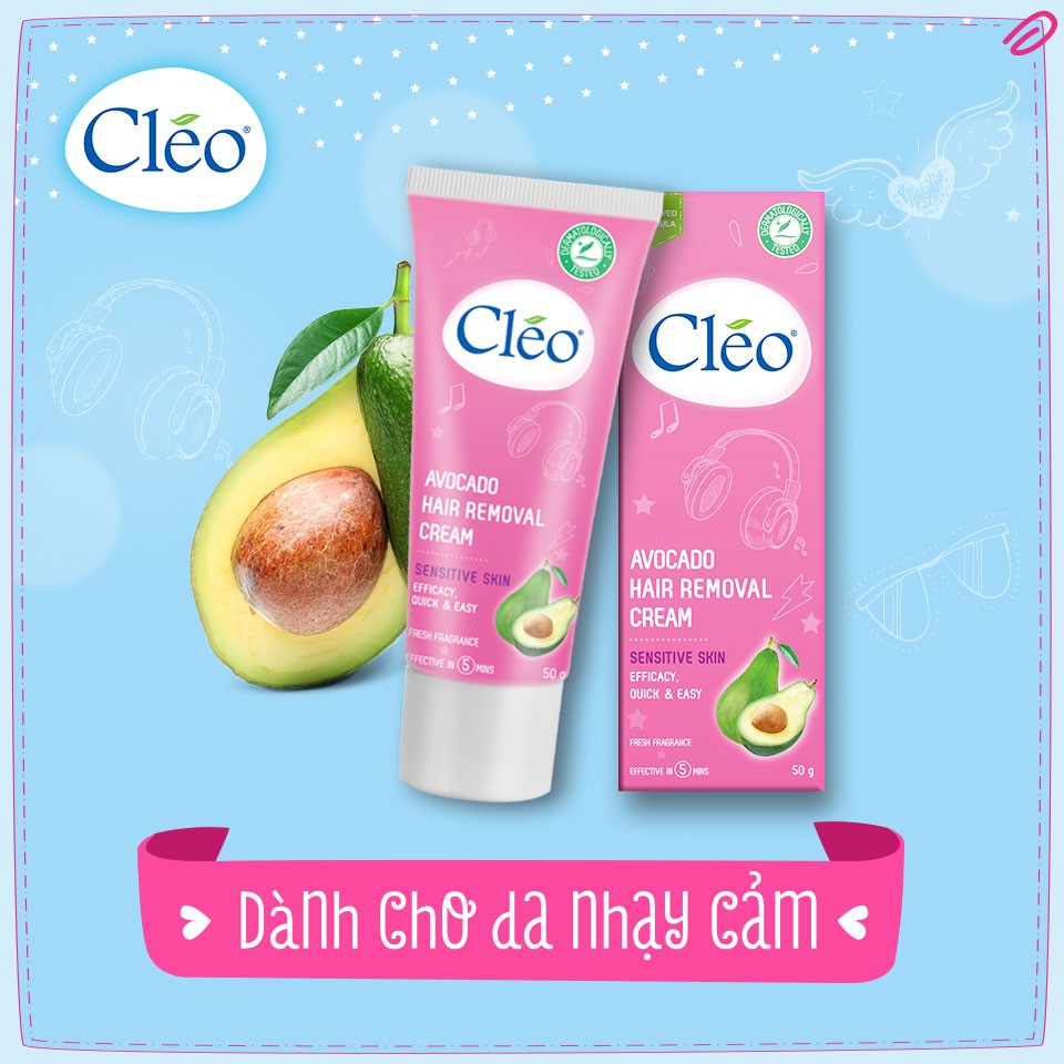 Kem tẩy lông Cleo Avocado Hair Removal Cream Sensitive Skin 50g