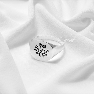 Nhẫn nữ bạc 925 cao cấp shimmer silver thiết kế mặt to tròn khắc hình hoa độc lạ - flower