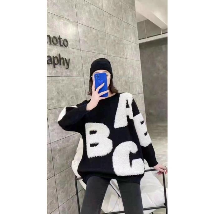 Áo len nữ kiểu, áo len nữ form rộng hoạ tiết chữ phong cách cá tính trẻ trung chất len dày mịn hàng quảng châu cao cấp | BigBuy360 - bigbuy360.vn