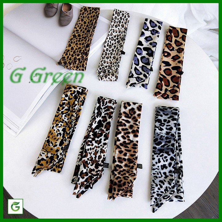 Khăn lụa turban dài satin da báo 5x90cm