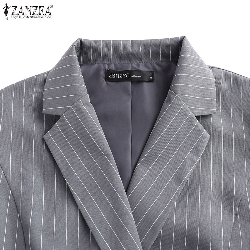 Áo blazer ZANZEA tay dài có dây rút họa tiết kẻ sọc hợp thời trang cho nữ | BigBuy360 - bigbuy360.vn