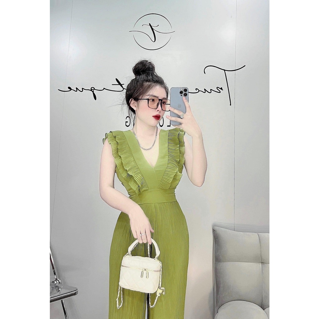 Jum, đồ bay, jum dài ống rộng dập ly sát nách cổ tim eo đai bản có dây kéo dài sau lưng vải dày dặn mềm mịn co giản