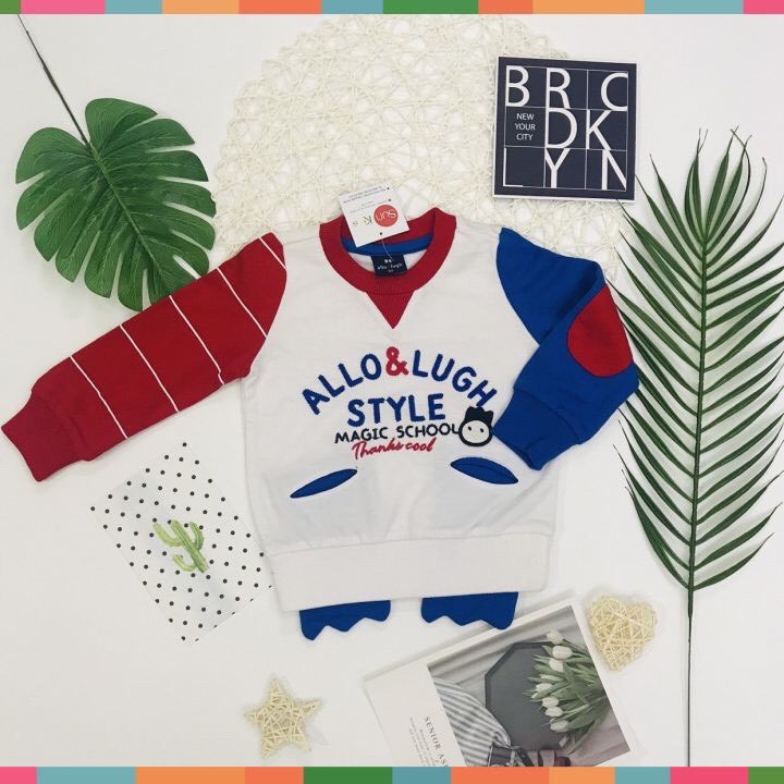 Áo nỉ thu đông bé trai, size 110-120, hàng xuất dư xịn, tay phối màu xinh yêu, chất nỉ da cá - SUNKIDS