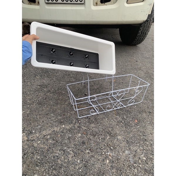 Set 02 Chậu nhựa thông minh trồng rau, trồng hoa, hình chữ nhật, giá treo chậu kích thước 48x20x16cm c/lượng, hg C/ty.