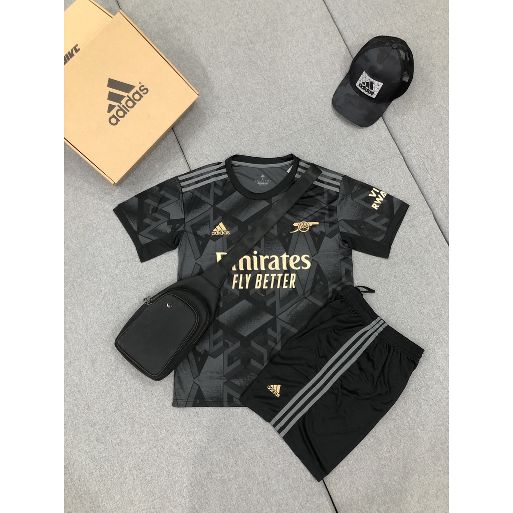 Set Bộ Quần Áo Bóng Đá CLB Arsenal Áo Đen - Quần Đen Mẫu Chính Thức Mùa Giải 2022 - 2023