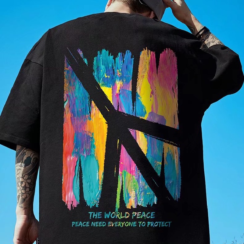 Áo Thun Tay Ngắn Cổ Tròn Dáng Rộng In Chữ Thời Trang Mùa Hè Phong Cách Hàn Quốc Cho Nam size M-8XL