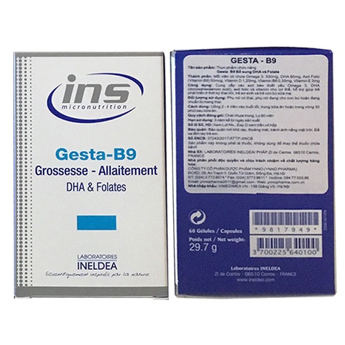 Gesta-B9 Bổ sung DHA, acid folic cho mẹ bầu giúp phát triển trí não cho trẻ (60 viên)