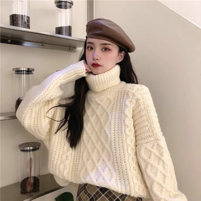 Áo len cổ lọ vặn thừng tay dài dành cho nữ