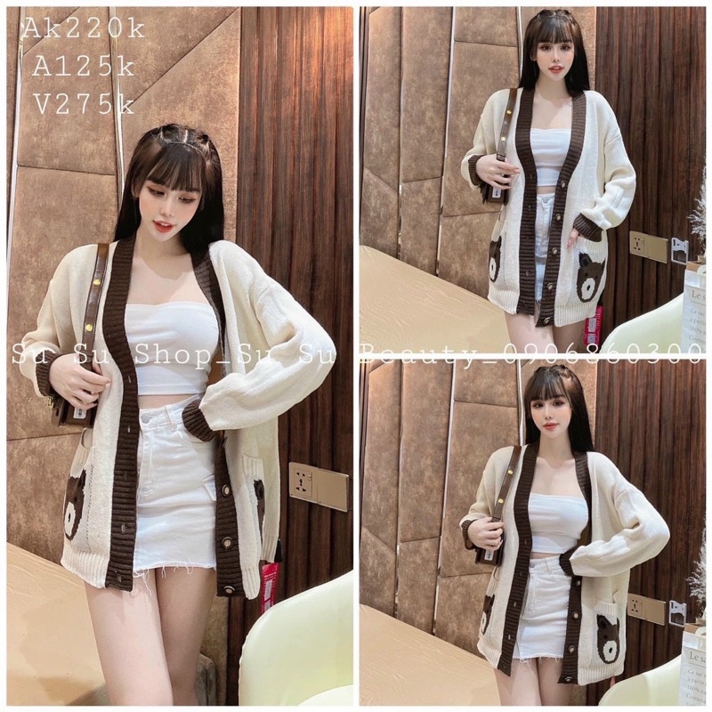 Áo len cardigan túi gấu xinh xắn