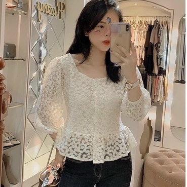 Áo sơ mi,áo kiểu nữ cổ vuông hoa sang chảnh A553 SUTANO