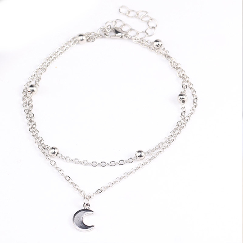 Lắc chân hai lớp đính hạt mặt hình mặt trăng đẹp mắt | BigBuy360 - bigbuy360.vn