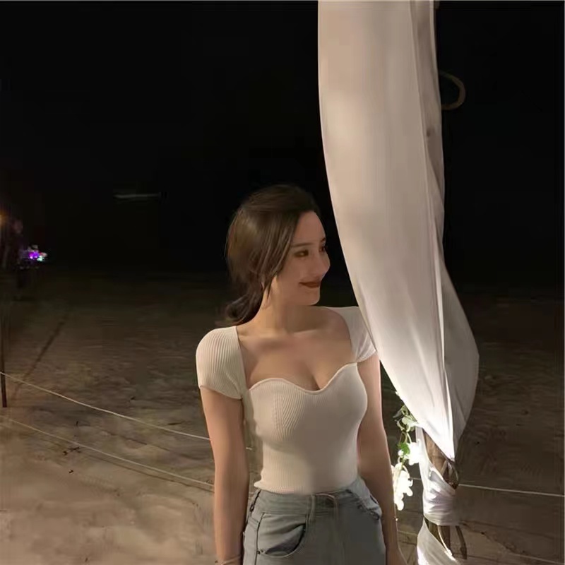 DUNEA Áo Thun Ngắn Tay Cổ Vuông Gợi Cảm Dành Cho Nữ