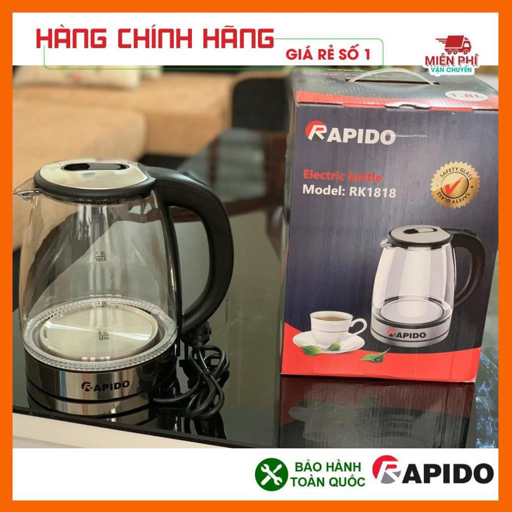 ẤM ĐUN NƯỚC SIÊU TỐC THUỶ TINH RAPIDO 1.8L/ BÌNH ĐUN NƯỚC SIÊU TỐC THUỶ TINH  RAPIDO [CHÍNH HÃNG ĐỨC, LỖI 1 ĐỔI 1]