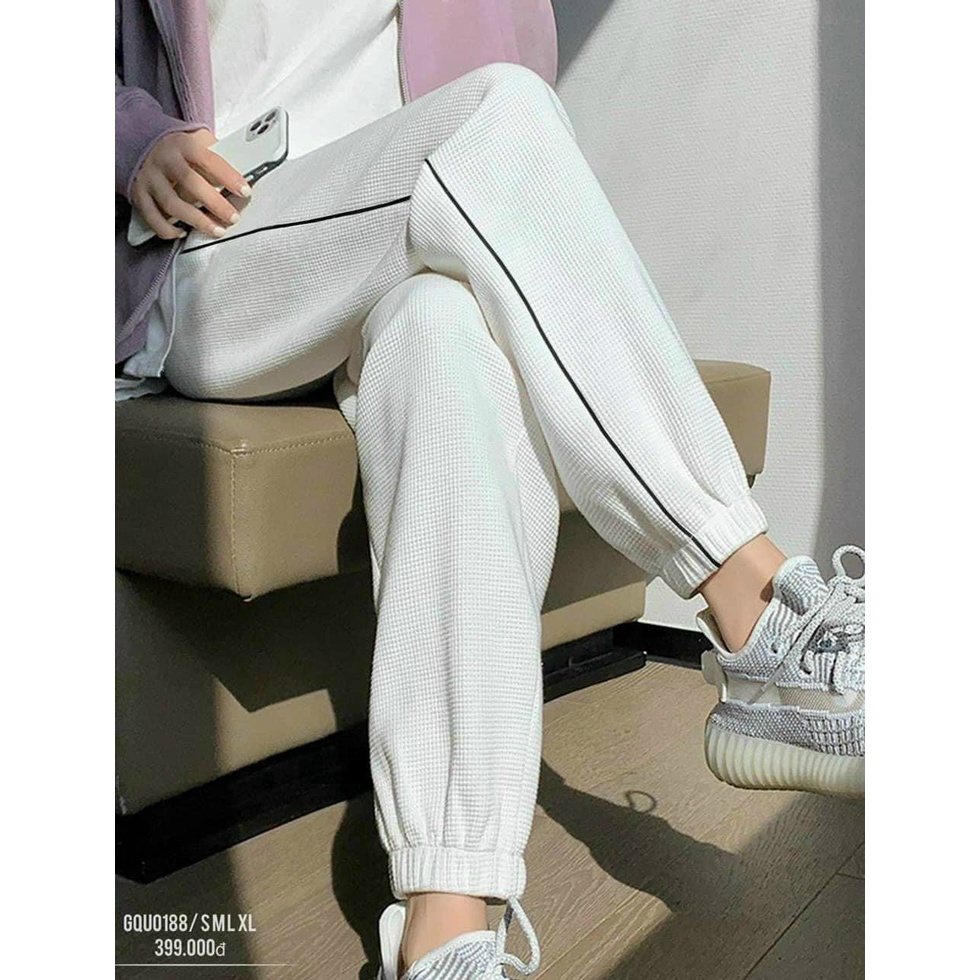 Quần jogger nữ cao cấp chất tổ ong ống rộng có dây rút bo gấu - kiểu quần jogger thể thao phong cách ulazzang -M20