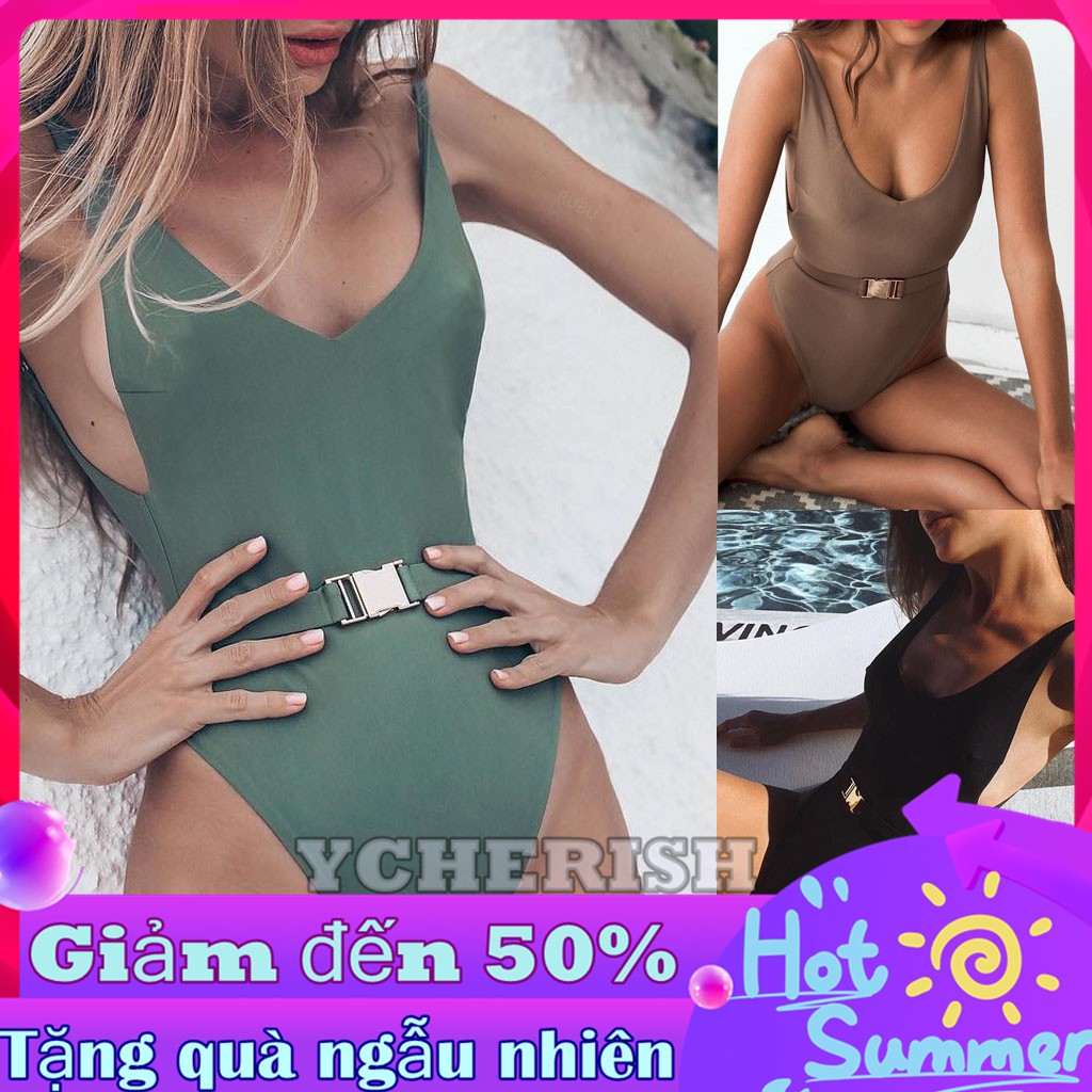 Bikini 1 mảnh màu trơn thời trang nữ gợi cảm