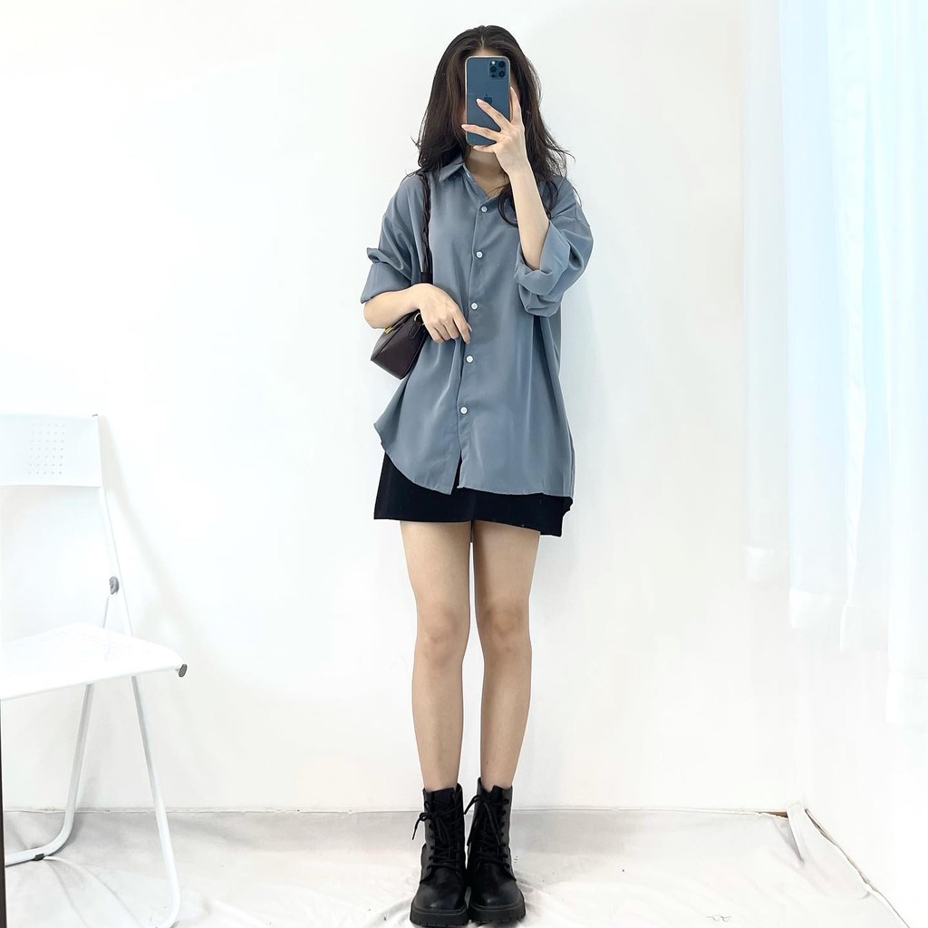 Áo sơ mi vải tằm lụa form rộng- Áo freesize chất liệu vải cao cấp-Miho house